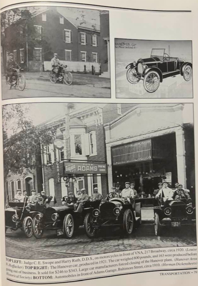 Grown in PA A page from a history book showing cycles and autos from the Hanover Motor Car Company, Jack Weiser